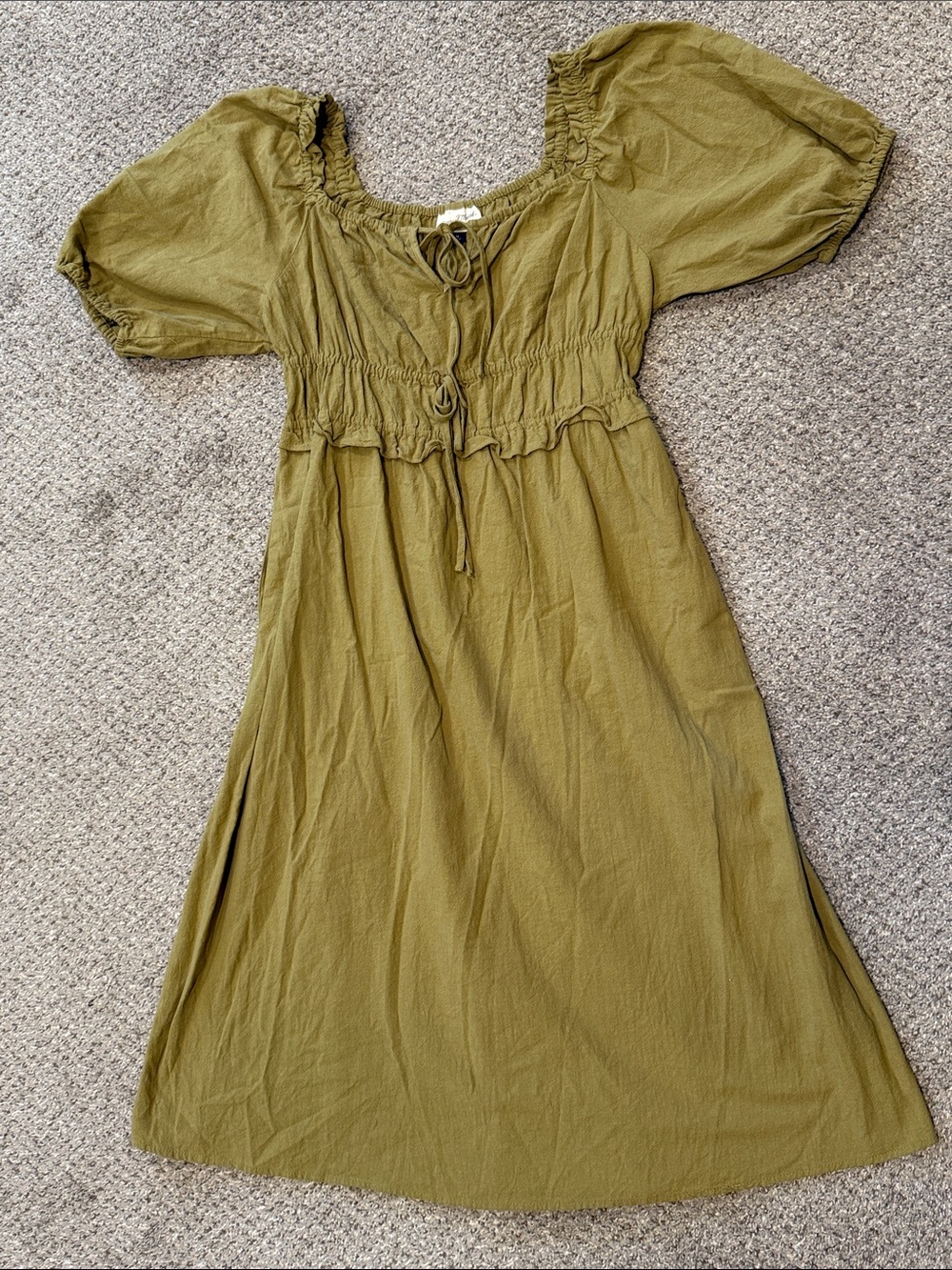 Olive Green 100% Cotton Midi Dress - Women's